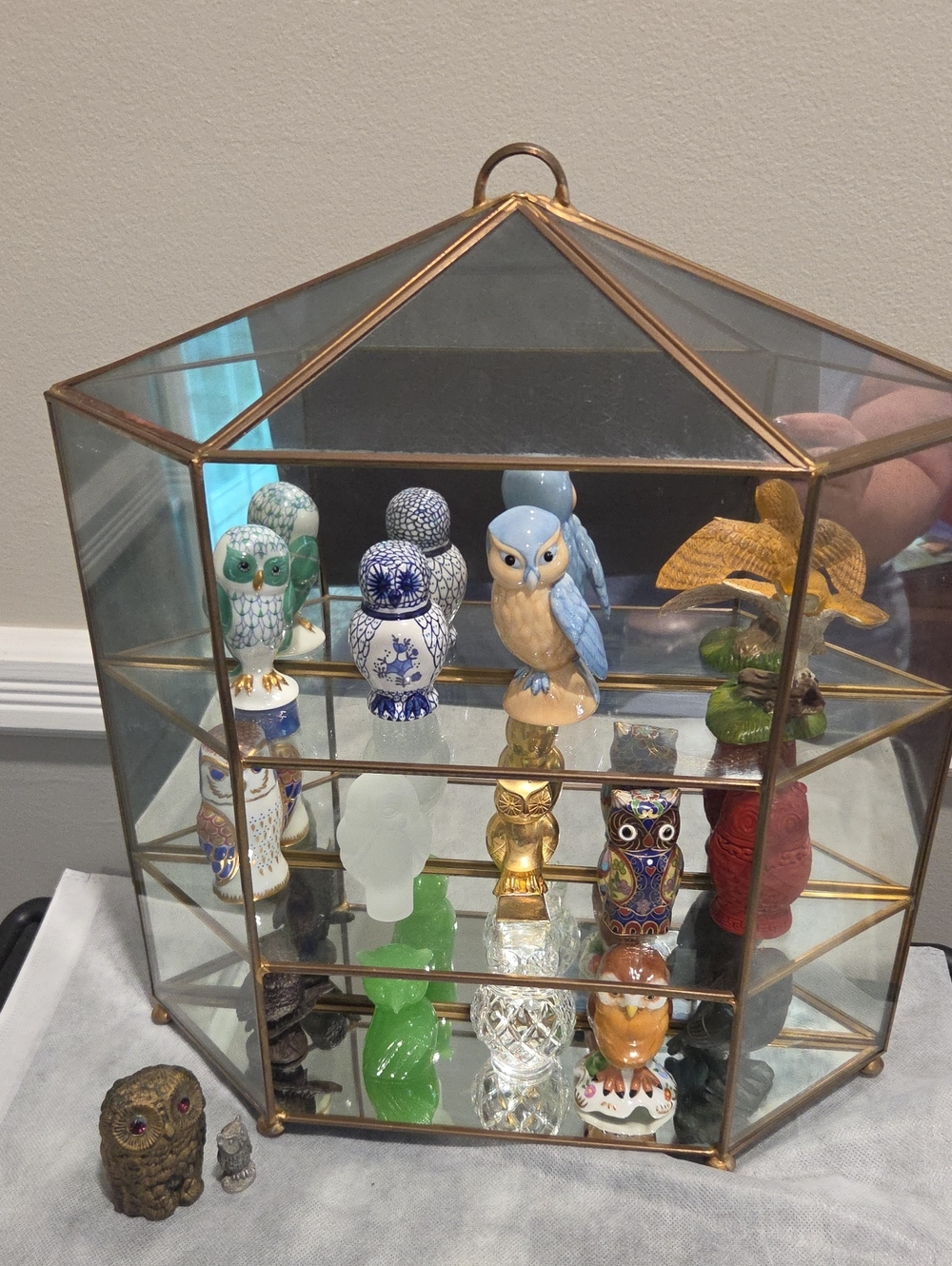 Franklin Mint "Treasurey Of Owls" Colelction 14 With Cabinet & 2 Extra Owls